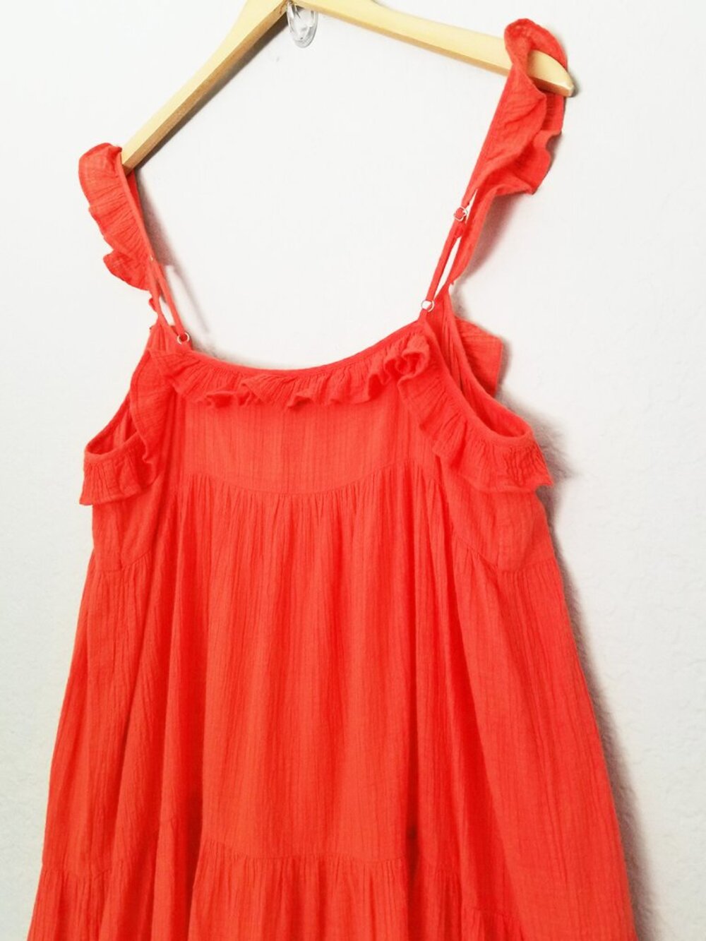 J. Crew Tiered Ruffle Maxi Dress M Crinkle Gauze 100% Cotton Red Orange $128 - Picture 11 of 16